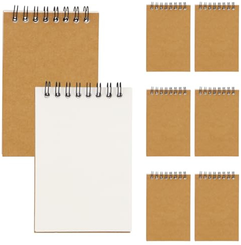 Aohyue Bloc de Notas A7, 8 Piezas Libreta Pequeña en Espiral, 70Hojas, Bloc de Dibujo con Tapa Kraft, Libreta Desprendible Hojas Blancas, Mini Bloc de Notas para Notas, Oficina, Escuela y Hogar