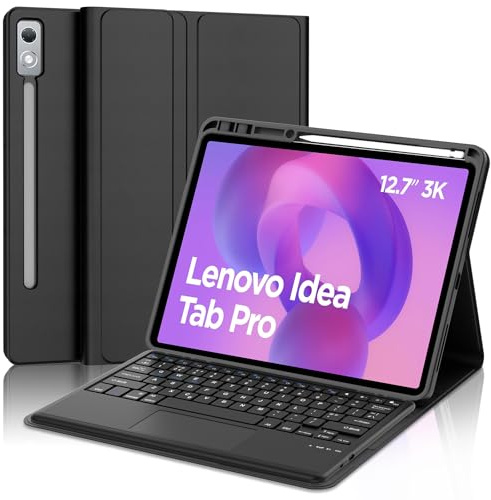Keyboard Case with Touchpad for Lenovo Idea Tab Pro 12.7 Inch, UK Layout Wireless Detachable Bluetooth Keyboard with Trackpad and Slim Cover for Lenovo Idea Tab Pro 12.7 Inch 2025 Tablet, Black