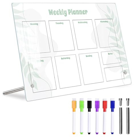 Weekly Planner Chalkboard: Erasable Calendar Board with Stand, Magnetic | Perfect for Meal Planning, Kitchen Organization, Weekly Tracking
