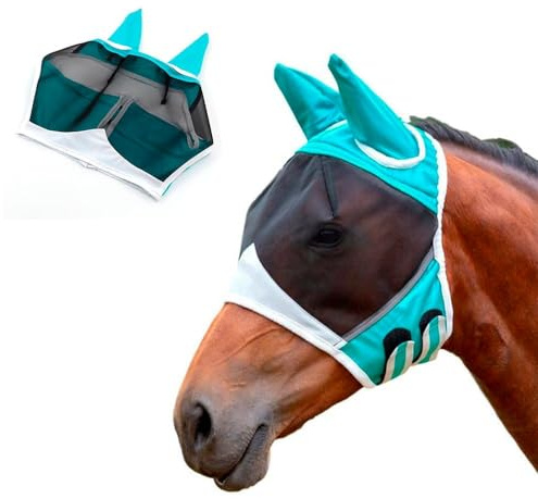 XFSRG Maschera Cavallo Anti Mosche in Poliestere Maschera Protettiva per Cavalli Design Elegante e Confortevole Adatta per Uso Quotidiano Ideale per Proteggere da Sole (Blu, M)