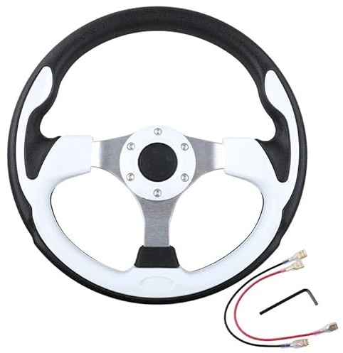 Lenkrad Auto,Sportlenkrad Universal-Lenkrad 320 mm Rennwagen PVC-Aluminiumrahmen(White)