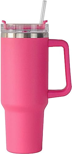 Arya PACKAGING Tumbler with Straw Travel Mug Coffee Cup 40oz Lid and Handle, Stainless Steel Double Wall Vacuum Insulated Water Bottle for Hot Cold Drinks 1180ml (Pink)