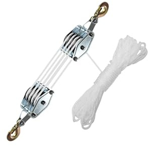 PUXZYAX Effortless Lifting Achieved With Innovative Rope Hoist Featuring 270° Rotatable Hook And Compact Portable System Rope Hoist Pulley System For Lifting Heavy Object, Silver, 20 m