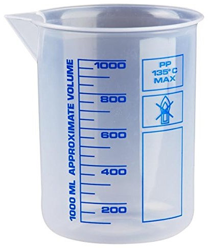 Messbecher a 1000 ml, natur. 1 Liter Dosierbecher, transparent Kosmetex Griffinbecher, 1 Liter