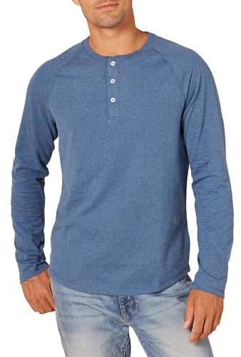 Amazon Essentials Men's Slim-Fit Long-Sleeve Henley Shirt, Blue Heather, L