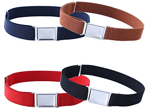 Kajeer 4 Stück Gürtel für Jungen Mädchen Verstellbar - Großer Elastischer Stretchgürtel mit einfacher Magnetschnalle für 2-15 jährige Jungen und Mädchen (Marinebla/Braun/Rot/Schwarz)