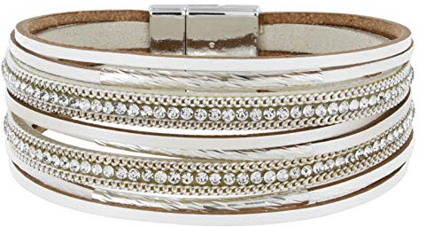 StarAppeal Armband Lederarmband mit Strass, Ketten und Schmuckelementen, Magnetverschluss Silber, Damen Armband