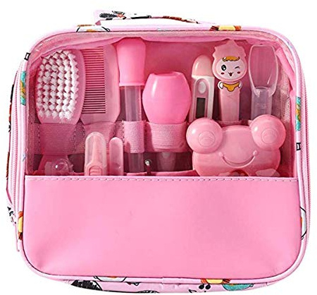 Baby Pflegeset | 13-teiliges Baby Pflege Produkte | Baby Pflegeset Erstausstattung | Nagel und Nasen Pflege mit Tasche mit Handtasche (Rosa)