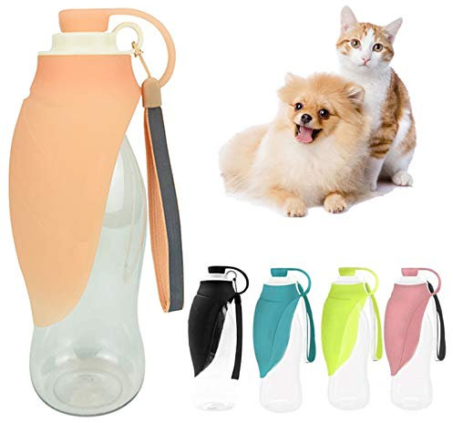 PJDDP Bouteille Chien Voyage Eau Portable, Réversible Et Léger 580Ml Distributeur d'eau pour Les Chiens Et Les Chats, Les Bouteilles Silicone Eau Potable pour La Coupe Pliable Voyage Randonnée,Orange
