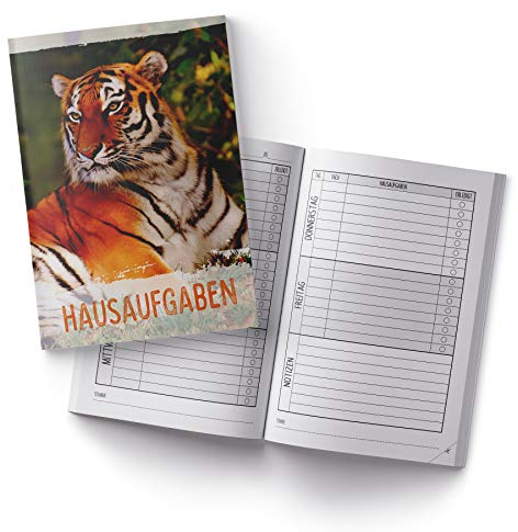 itenga Hausaufgabenheft Tiger DIN A5 96 Seiten Schulbedarf Meine Hausaufgaben für Grundschule Gemeinschaftsschule Realschule Gymnasium