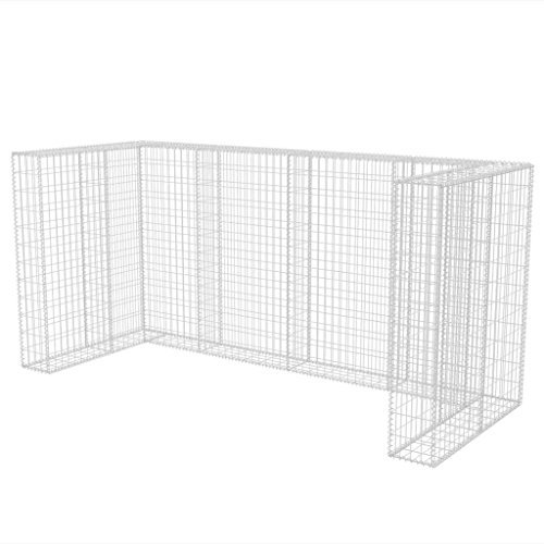 pedkit Mülltonnenbox Gabionen Mülltonnenverkleidung für 3 Mülltonne, U-F?rmig Mülltonne Dekorativ, Verzinkter Stahl Silbern 250 x 100 x 120 cm