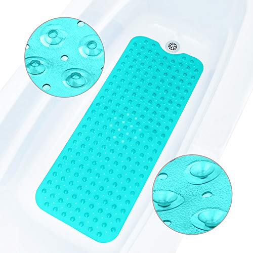 ADOV Tappetino da Bagno Antiscivolo, 100x40 cm Extra Lungo Tappetino da Bagno Antiscivolo, 200 Ventose, Fori di Drenaggio, Lavabile in Lavatrice, Antimuffa, Materiale PVC, Tappetino Doccia Resistente