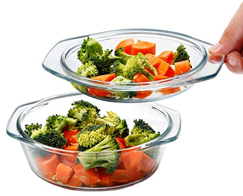 NUTRIUPS Small Round Glass Casserole Dish with lid, 0.65 L Mini glass bowl with glass lid, Microwave and Oven Safe