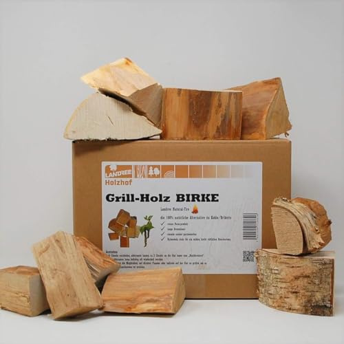 BBQ Grillholz Birke 8Kg - von Landree® - die (saubere) Alternative zu Kohle oder Briketts - direkt vom Holzhof aus Schleswig-Holstein