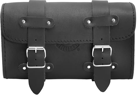 ORLETANOS Werkzeugtasche Juno kompatibel mit Harley-Davidson Gepäckrolle Werkzeugrolle Toolbox Leder Ledertasche Heritage Shovel Dyna Street Bob HD schwarz Black