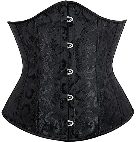 Aurlust Damkorsett under bysten snörning med knappar pirat svart midjeformande bustier korsett topp för bröllopsfest, en storlek, Svart, L