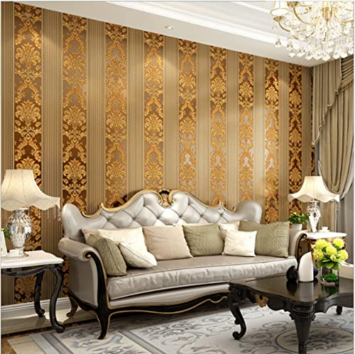 Braun Vliestapete Moderne Minimalistische Vertikale Streifen Tapete 3D Europäische Blumen Tapete für Wohnzimmer Schlafzimmer TV Hintergrundwand - 0,53 m x 9.5 m