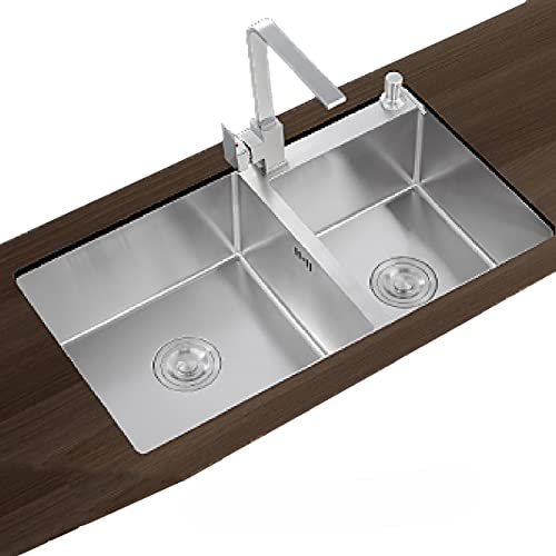 HGTRH Fregadero Cocina 2 Senos Acero INOX, Fregadero INOX con Escurridor, Fregadero Bajo Encimera Dos Senos Inoxidable con Resistente A Los ArañAzos A Prueba De Aceite Revestimiento