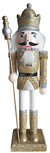 Large Wooden Soldier Nutcracker, 30cm Tall - Golden Christmas Ornament & Table Decoration