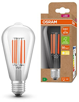 OSRAM LED Lampada a risparmio energetico, filamento Edison, E27, bianco caldo (3000K), 4 watt, sostituisce la lampadina da 60W, altamente efficiente e a risparmio energetico, confezione da 6
