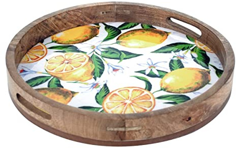 ROCKING GIFTS Plateau de service rond citrons avec poignées, bois, 35 cm