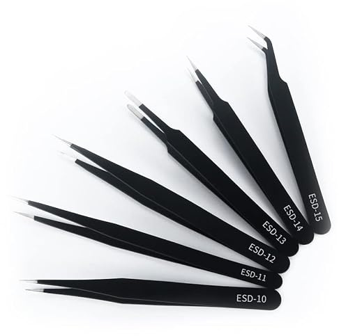 Pinzetten Set - 6 Stück Antistatisch Edelstahl ESD Pinzette Präzisions, für Computer, Elektronische Reparaturen, Schmuck, Präzisionsarbeit,Precision Tweezers Set