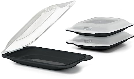 Tatay Porta Embutidos Fresh | Set de 3 Mini | Tupper Embutido Nevera | Tapa Extraíble, Apilable | Apto Congelador, Microondas y Lavavajillas | Libre de BPA, 12 x 3,1 x 18 cm, Color Negro