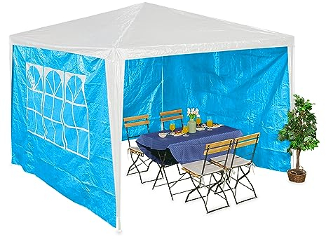 Relaxdays Tende Laterali per Gazebo 2x3 m, Set 3, Telo Impermeabile, Pareti in PE con Chiusure a Strappo e Finestra, Blu