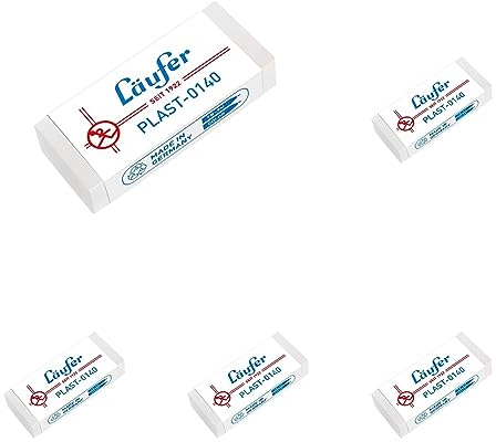 Läufer 00140 Plast 0140 Radierer, Radiergummi aus Kunststoff, für Bleistifte und Buntstifte, transparent (Packung mit 5)