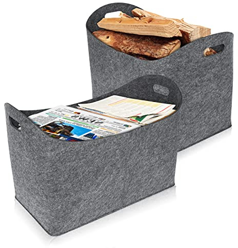 Froadp 4 Pezzi Feltro Borsa per Legna da Ardere Sacchetti in Feltro Capacità di Carico Fino a 60KG Non Tessuto Giocattolo Pieghevole Borse per Caminetto Resistente Cesti di Legno (Grigio Medio)