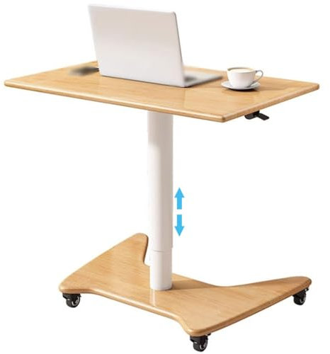 Stehpult Höhenverstellbarer Stabiler Tragbarer Rollschreibtisch, Pneumatischer Sitz-Steh-Tisch, Mobiler Überbetttisch Für Zu Hause, Mit C-förmigem Sockel Aus Massivholz ( Color : Wood color , S : 71*5