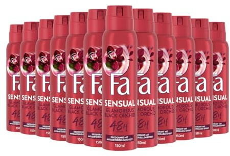 FA Deospray Glamorous Moments (12x 150ml), Deodorant mit dem glamourösen Duft der schwarzen Orchidee, Vegane Formel, stoppt Bakterien, Deo-Schutz ohne Aluminiumsalze