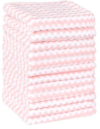 Uxcell Microfibre Wave Pattern Absorbent Cleaning Towels for Kitchen | Soft Coral Velvet Rags. Clean dishes, windows, cars. Reusable, odorless, quick-drying. Pink 30cm x 30cm