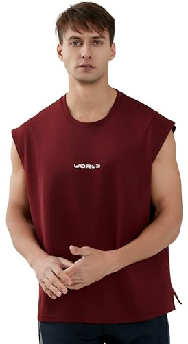 WORWE Camiseta sin Mangas para Hombre, Chaleco Tirante Entrenamiento, Gimnasio, Running, Peso, Crossfit,Verano Cuello Redondo,3D Logo,
