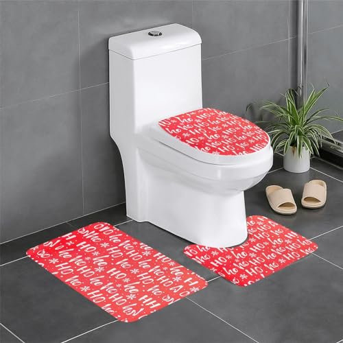 Bedeuu Badezimmerteppich-Set mit weihnachtlichem Hintergrunddruck, 3-teilig, Badezimmermatten-Sets mit U-förmigem WC-Vorleger, Badezimmer