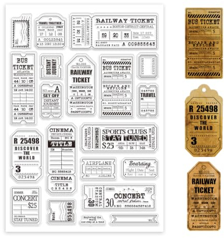 GLOBLELAND Transparente Stempel Im Retro Reiseticket Design Zum Gestalten von Klare Stamps Mit Vintage Kinoticket Hintergrund, 5.83x8.27 inch Silikonstempel Für Kartenherstellung Papierhandwerk