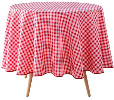 douceur d'intérieur, Rund duk (Ø 180 cm) Gingham röd, polyesterfärgade trådar