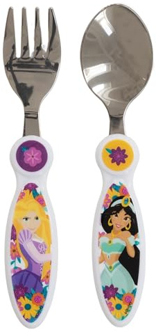 Set de 2 cubiertos infantiles de acero inoxidable compuesto de tenedor y cuchara de Princesas - Disney