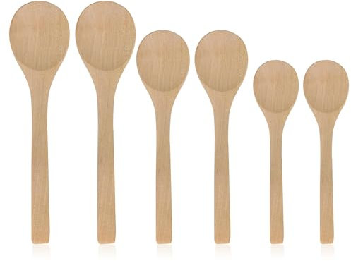 Cuchara Madera 6 Juegos, Cucharas Soperas Madera Natural Cucharas de Madera Cuchara Sopera Madera Cucharas Madera Pequeñas Café de Té Condimento de Azúcar de Miel Tommy Batido (13cm, 15cm, 17cm)