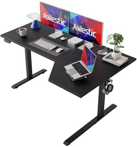 Agilestic Höhenverstellbarer Schreibtisch 150 x 90 cm, Eckschreibtisch | L-förmiger Schreibtisch elektrisch mit 2 Speicherplätzen, Stehschreibtisch, Computertisch für Homeoffice, Schwarz