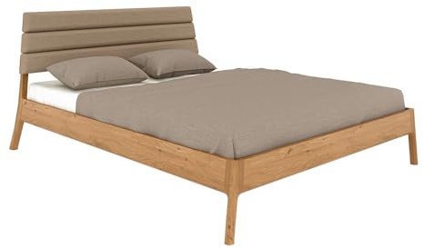 Lomadox Doppelbett Bettgestell Massivholzbett 200x190cm mit Polsterkopfteil, Wildeiche massiv geölt, Massivholz/Echtholz