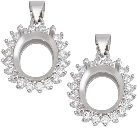 HOBBIESAY 2 Stück 925 Sterling Silber Anhängersockel Offene Rückseite Lünette Leeres Tablett Edelstein Unterstützung Anhängersockel Für 12x10mm Ovalen Cabochon Anhänger Schmuckherstellung