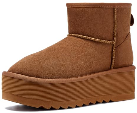 Shenduo Zapatos Invierno - Botas de Nieve Calientes de Caña Baja con Plataforma para Mujer D9378 Marrón Talla 37