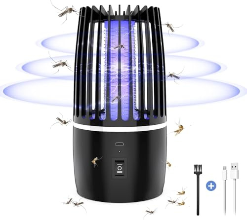 Lámpara eléctrica para matar mosquitos, matamoscas recargable por USB, trampa para moscas con luz nocturna, atrapamoscas 360° atrae insectos voladores para interiores y exteriores (negro)