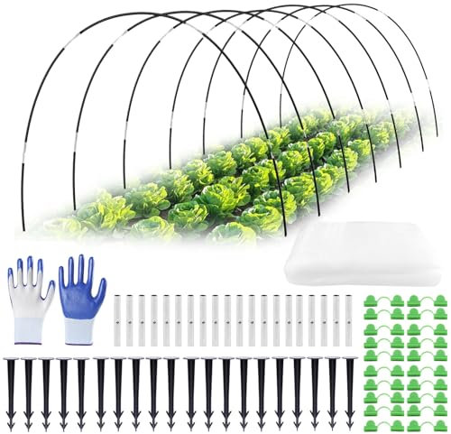 Túnel para plantas, 30 arcos de túnel, arcos de túnel de láminas extraíbles para bancal alto, arco de invernadero de 6 mm de diámetro, arcos de túnel de jardín, accesorios con clips y red de gasa