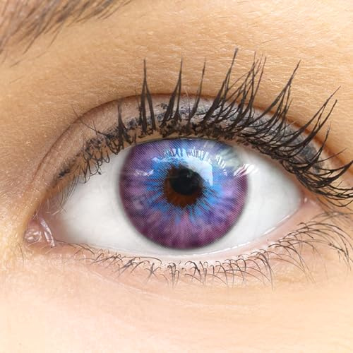 GLAMLENS Farbige Kontaktlinsen mit Stärke (-1.50 Dioptrien) Lila Violett farbig 'Madrid Violet' Lila Monatslinsen weiche Linsen soft Hydrogel Farblinsen + Linsenbehälter natürliche Serie (2 Stück)