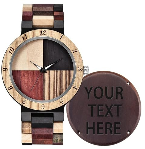 Tiong Herren Gravierte Holzuhr Personalisierte Gravierte Männer Analoge Quarz Holzuhren Benutzerdefinierte Geschenke Armbanduhr