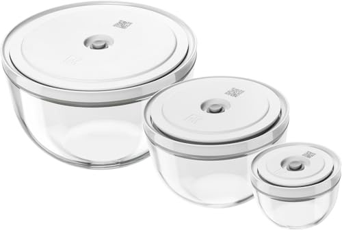ZWILLING - lot de 3 Saladiers sous vide Fresh and save - 12-18-24 cm, Verre, Transparent