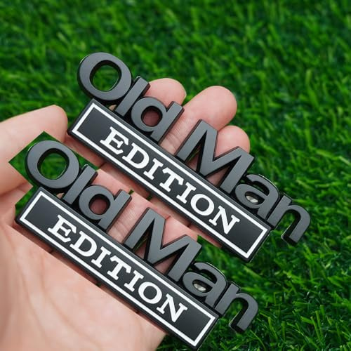 2pc Old Man Edition 3D Metal Car Emblem Fender Rear Tailgate Bumper Badge Nameplate Sticker Decal (Black White)
