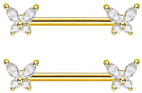 RUGBOL Brustwarzenpiercings, Schmetterlingsform, Brustwarzenpiercing-Knopf für Frauen und Mädchen (Gold)
